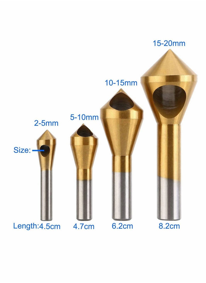 Generic - Titanium Coated Countersink Chamfer Tool Deburring Tool Set Metal Wood Drill Bits Business 4pcs - Image 1