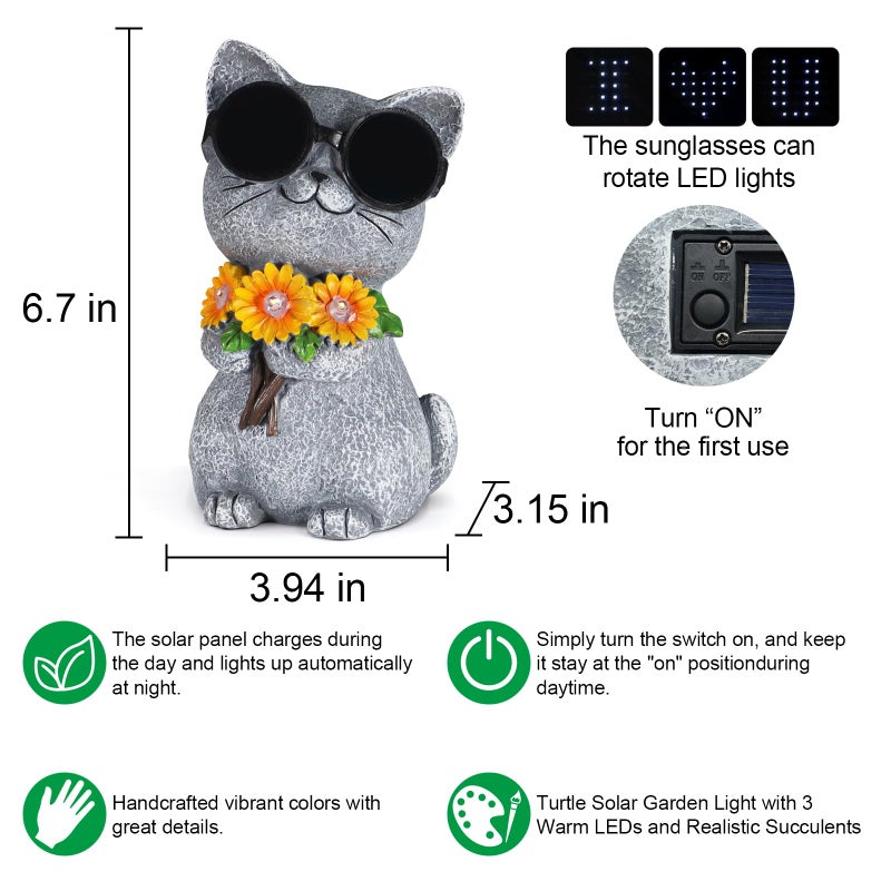 Pawatee Solar Garden Statues Cat with Daisy and LED Lights Birthday Gifts for Women Mom Grandma Solar Outdoor Decor for Patio Backyard Yard Lawn Decoration-Unique Housewarming Gifts - Image 2
