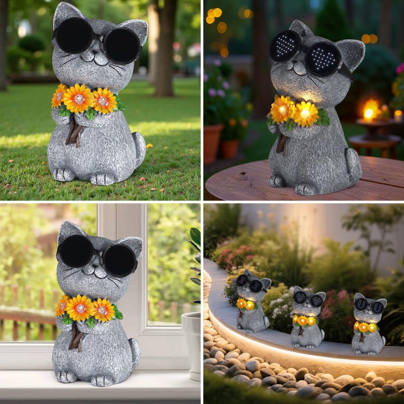 Pawatee Solar Garden Statues Cat with Daisy and LED Lights Birthday Gifts for Women Mom Grandma Solar Outdoor Decor for Patio Backyard Yard Lawn Decoration-Unique Housewarming Gifts - Image 5