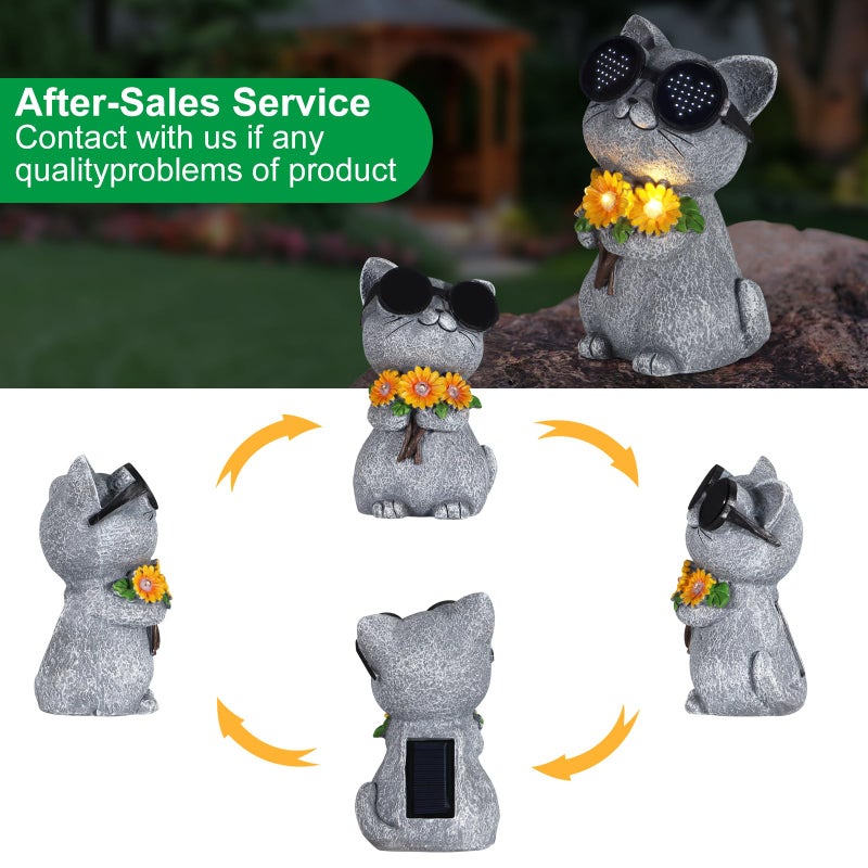 Pawatee Solar Garden Statues Cat with Daisy and LED Lights Birthday Gifts for Women Mom Grandma Solar Outdoor Decor for Patio Backyard Yard Lawn Decoration-Unique Housewarming Gifts - Image 3