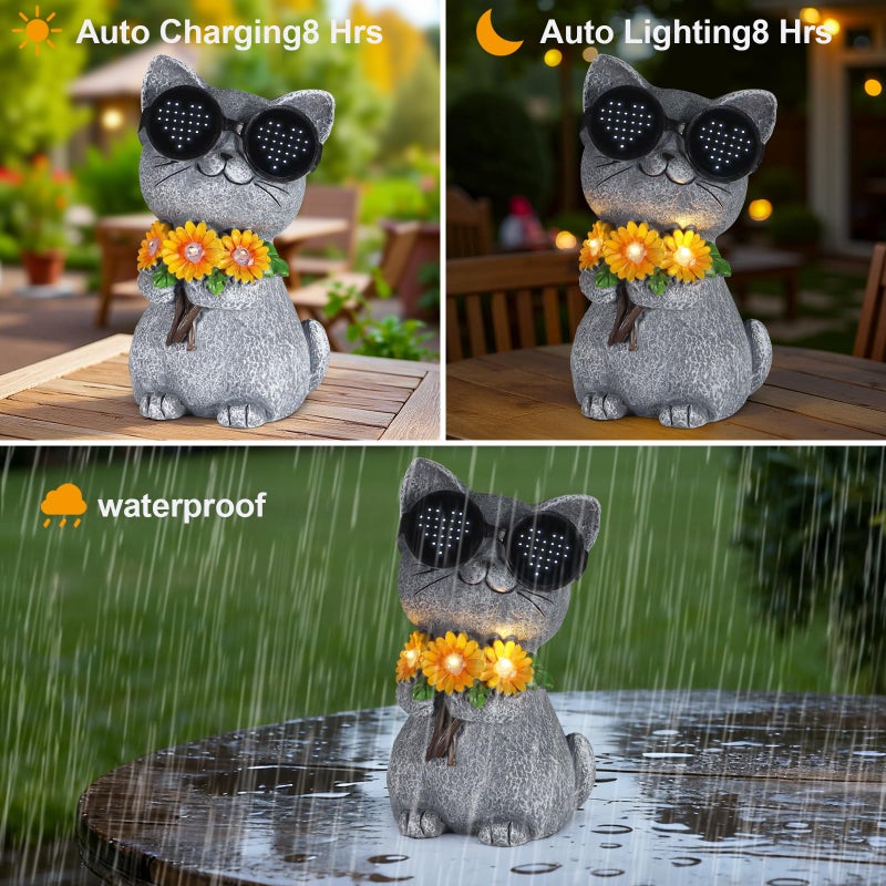 Pawatee Solar Garden Statues Cat with Daisy and LED Lights Birthday Gifts for Women Mom Grandma Solar Outdoor Decor for Patio Backyard Yard Lawn Decoration-Unique Housewarming Gifts - Image 4