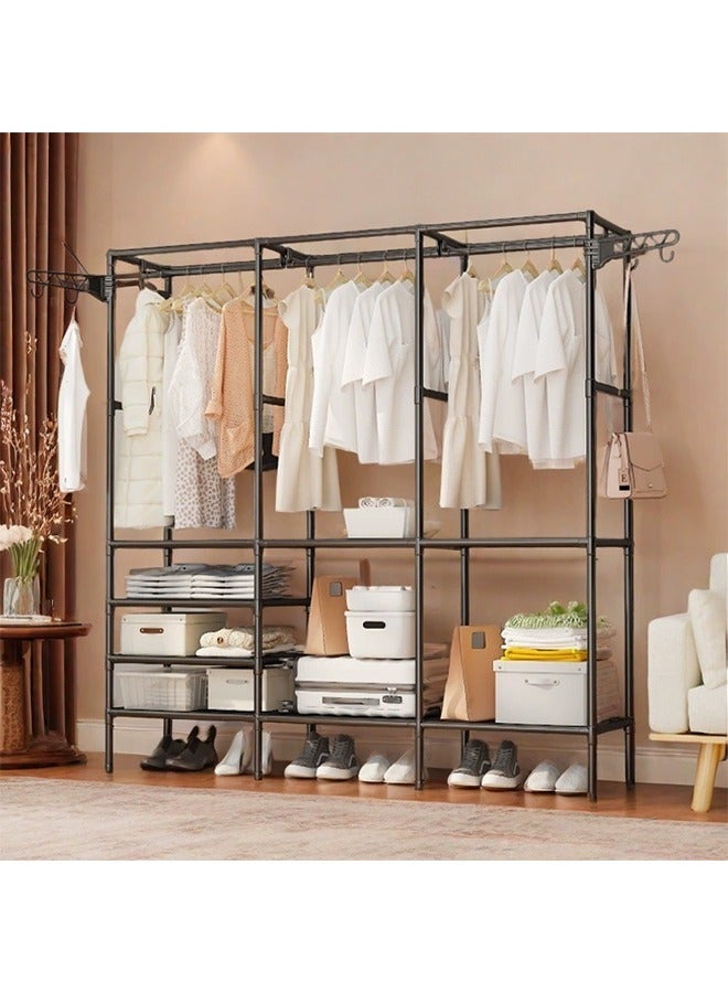 Loquat Large Coat Rack And Shoe Rack, Home Storage Rack With Hooks, Removable Storage Rack, Stainless Steel, Suitable For Clothes, Shoes, Headscarves, Bags - Image 1