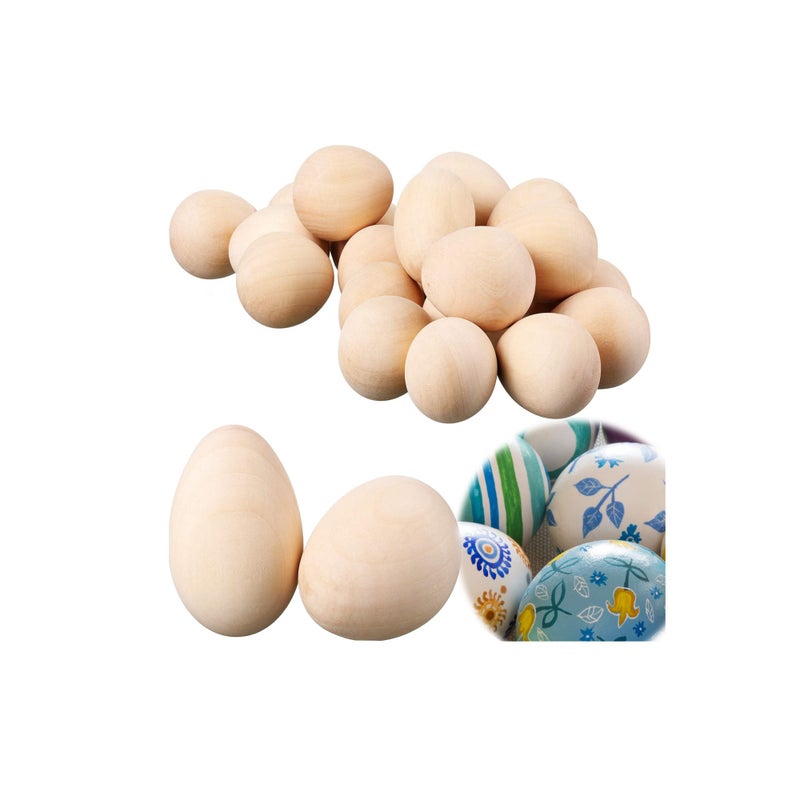 SOLARAE بيض دجاج خشبي ناعم وجاهز للتزيين، عبوة 20، بيض مزيف خشبي غير مطلي لتزيين الحفلات، الحرف اليدوية، ألعاب الأطفال، العرض، التزيين، التلوين، الطلاء - Image 1