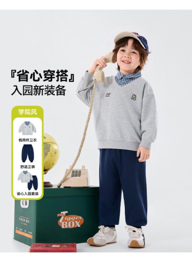 Doodle Home Preppy Style] Children's Set Spring Boys' Fake Two-piece Hoodie Two-piece Set Girls' Sportswear Baby Kids' Clothing - Image 1