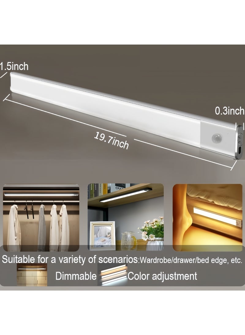 OHAHO LED Under Cabinet Lighting 19.7inch Motion Sensor Light Indoor 3000mAh Rechargeable Dimmable Closet Lights Kitchen Night Lights 74 Lamp Bead Under Counter Light for Wardrobe Closets Cupboar  - Image 3