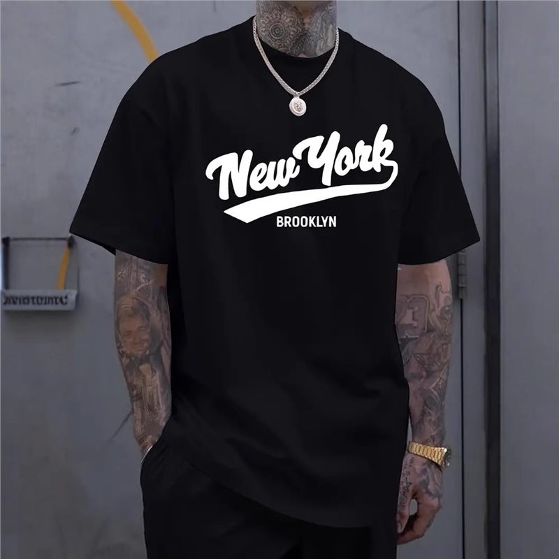 Jacket Plus Size T-Shirt Short Sleeve New York Letter Printing Summer Men'S Clothing - Image 2