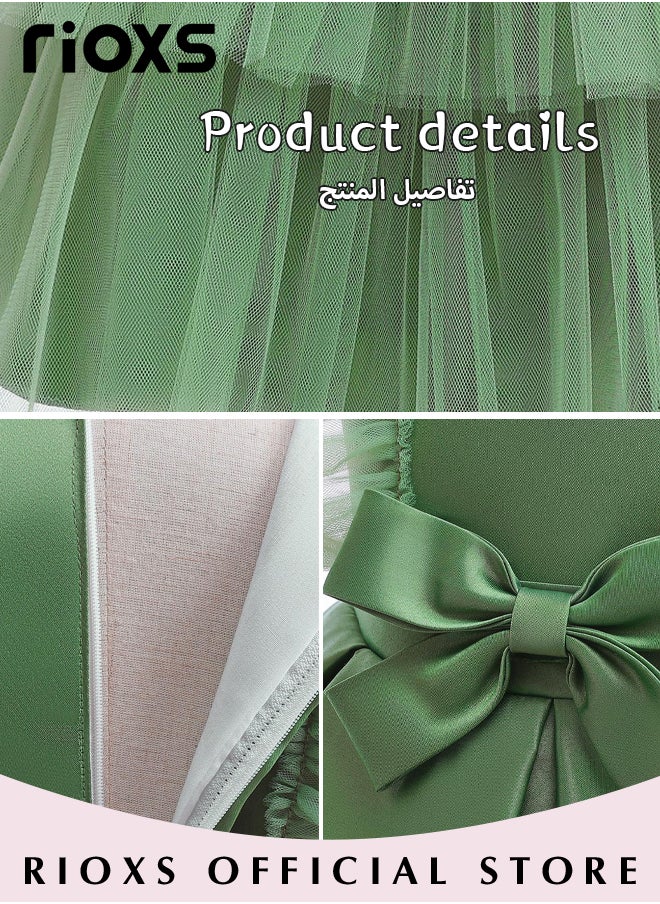 RIOXS Toddler Girls Flutter Sleeves Pleated Flower Dress Pageant Bowknot Dress Costumes Wedding Dress for Birthday Party Formal Occasions  - Image 5