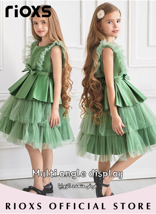 RIOXS Toddler Girls Flutter Sleeves Pleated Flower Dress Pageant Bowknot Dress Costumes Wedding Dress for Birthday Party Formal Occasions  - Image 4