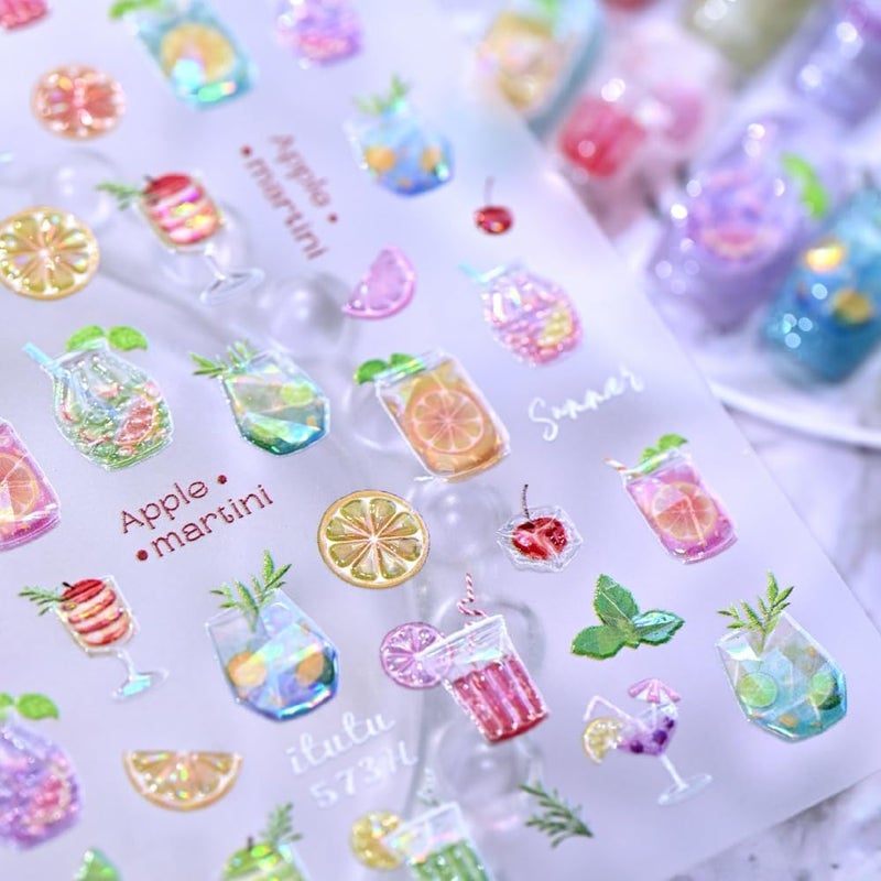 Sevgob Fruits Nail Stickers 5D Embossed Shell Shine Glitter Nail Decals Glossy Yellow Green Nail Designs Lemon Mint Leaf Nails Supplies Spring Summer Nails Art Stickers for Women Girls DIY Manicure 1 Sheet - Image 3