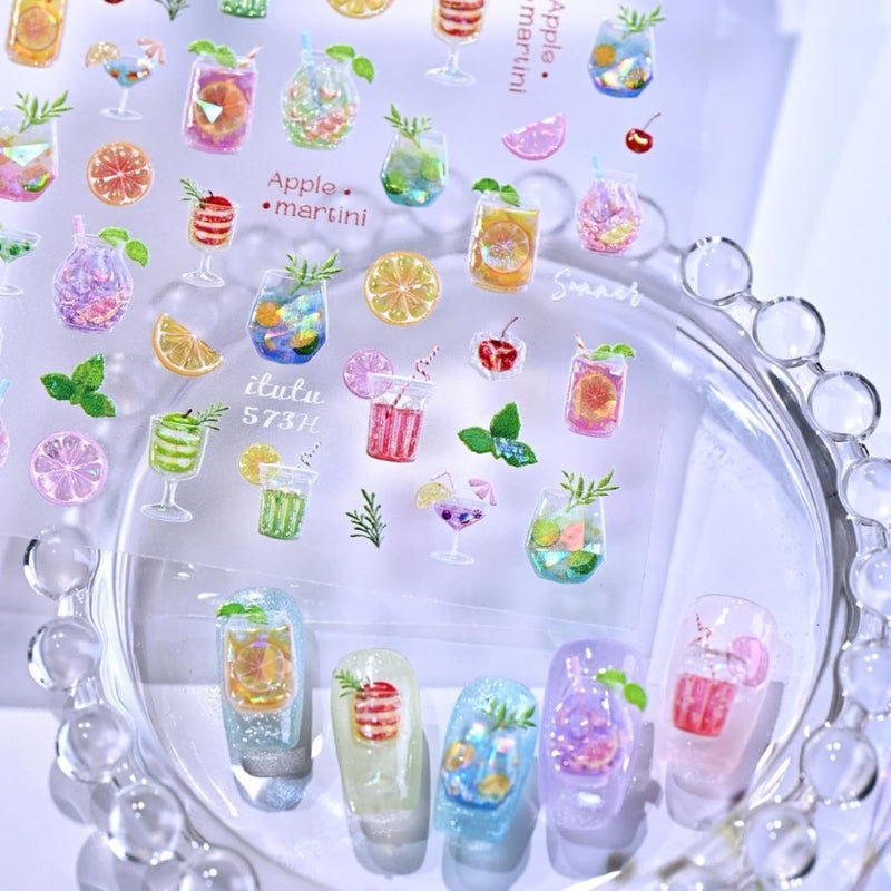 Sevgob Fruits Nail Stickers 5D Embossed Shell Shine Glitter Nail Decals Glossy Yellow Green Nail Designs Lemon Mint Leaf Nails Supplies Spring Summer Nails Art Stickers for Women Girls DIY Manicure 1 Sheet - Image 1