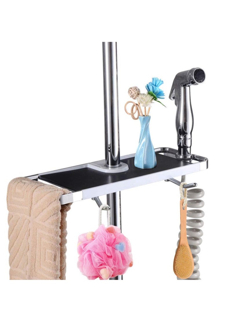 SYOSI ABS Bathroom Shelf Rack Shower Caddy Wall Mount Holder, No Drilling Shower Organiser for Shampoo Soap with 19-25mm Rail and Double Hook for 19mm-25mm Shower Rail Black - Image 3