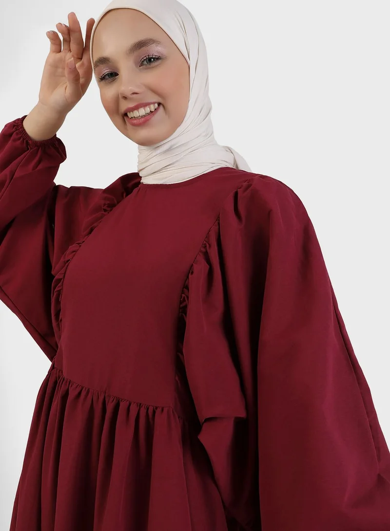 Benin by modanisa Balloon Sleeve Tiered Dress