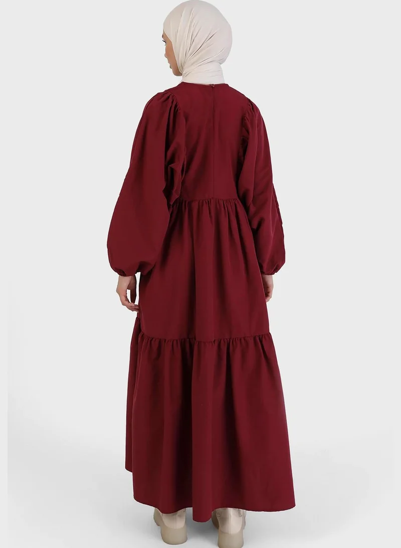 Benin by modanisa Balloon Sleeve Tiered Dress