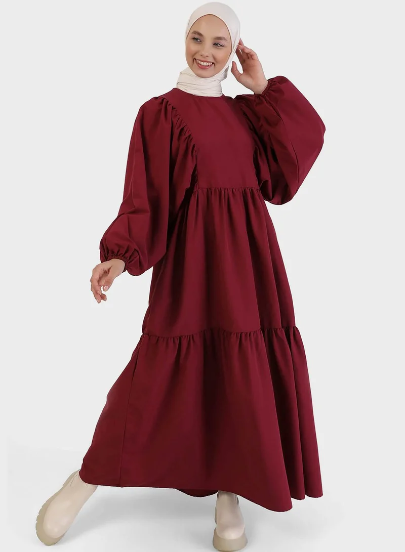 Benin by modanisa Balloon Sleeve Tiered Dress