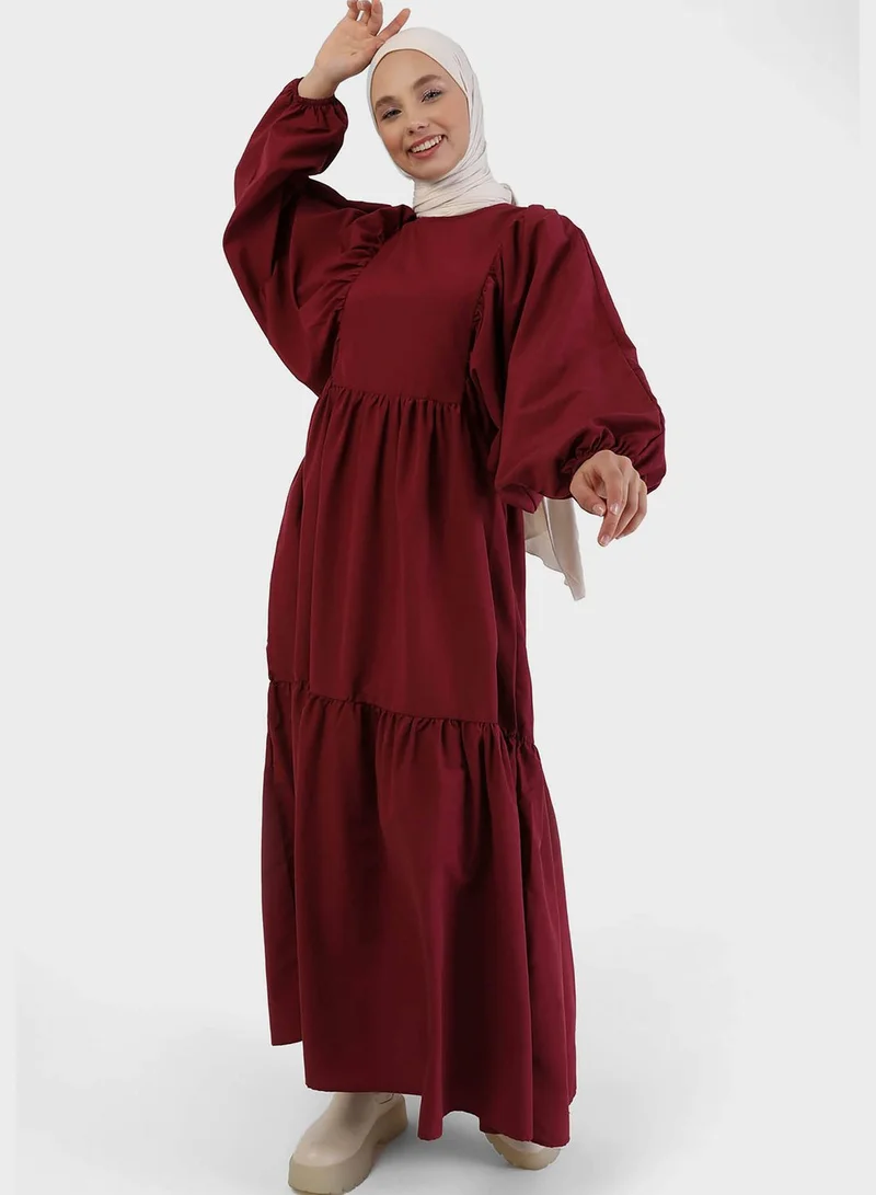Benin by modanisa Balloon Sleeve Tiered Dress