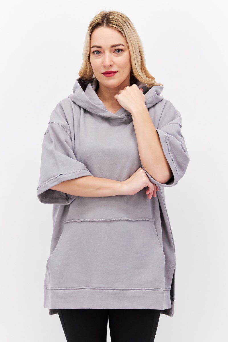 TRIBE OF 6 Women Sportswear Fit Plain Sweat Hoodie, Grey  - Image 1