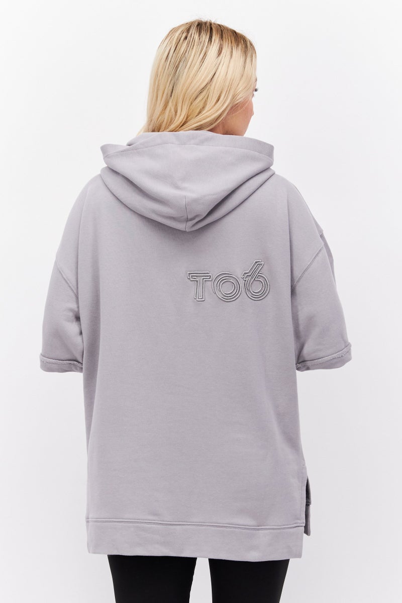 TRIBE OF 6 Women Sportswear Fit Plain Sweat Hoodie, Grey  - Image 2