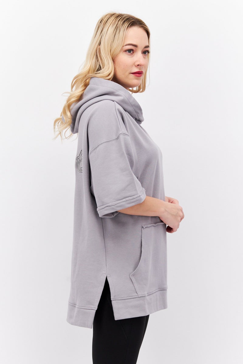 TRIBE OF 6 Women Sportswear Fit Plain Sweat Hoodie, Grey  - Image 3