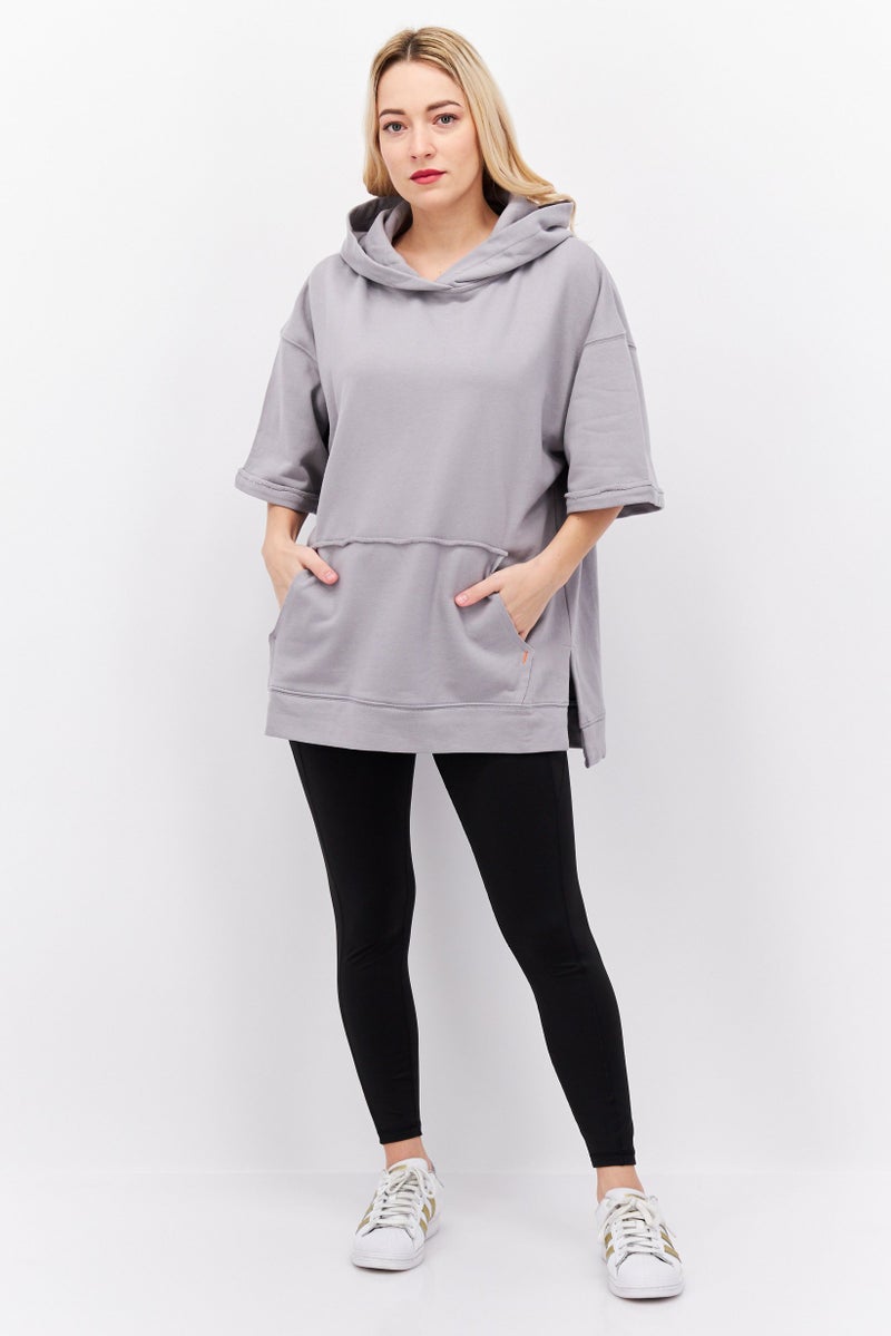 TRIBE OF 6 Women Sportswear Fit Plain Sweat Hoodie, Grey  - Image 4