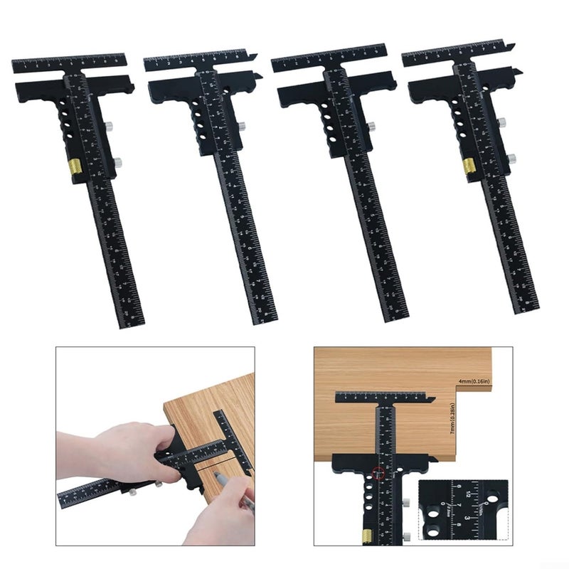 Aluminum Alloy Woodworking Scriber Gauge T Square Measuring Ruler Tool Size B 229X90mm - Image 5