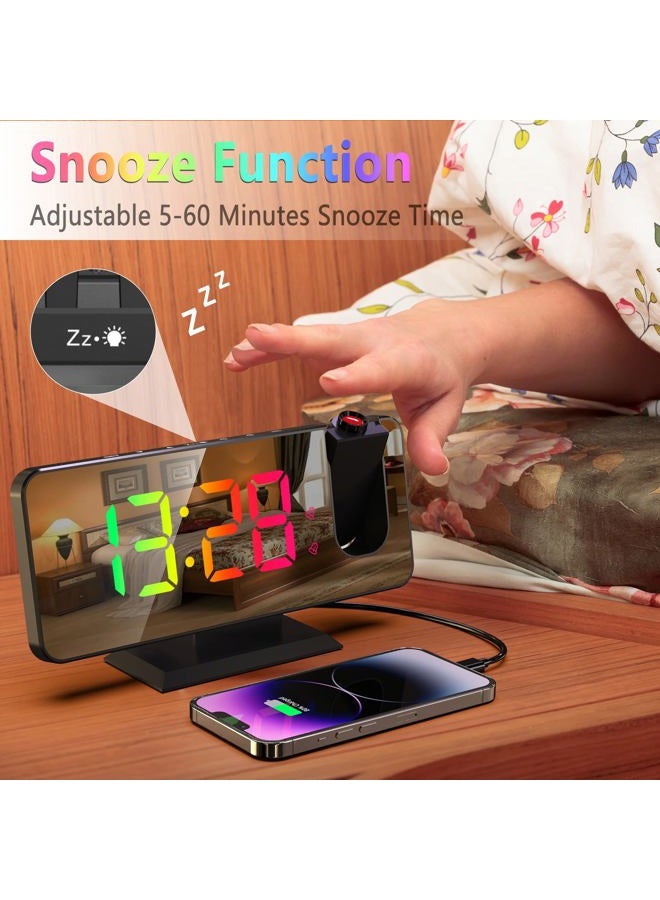 Petilleur Projection Alarm Clock, 180° Projector Alarm Clock on Ceiling, 7.4” Large Mirror RGB Color Digital LED Display, 5 Level Brightness Dimmer, Dual Alarm Clock for Bedroom Living Room (Black) - Image 5