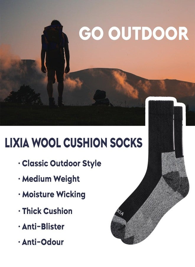 LIXIA Merino Wool Hiking Socks for Men & Women - Thick Thermal Cushion for Winter,Anti-Blister,Moisture-Wicking,Anti-Odour(2 Pairs Black/Men 7-11) - Image 2