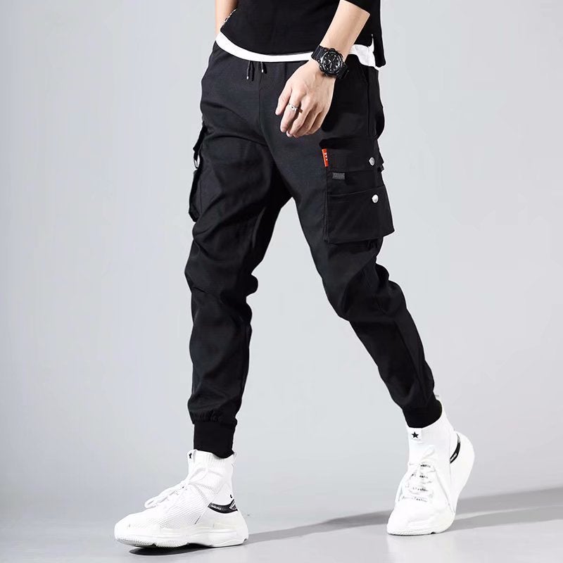Mens Casual Cargo Pants Slim Summer Lightweight Black - Image 1