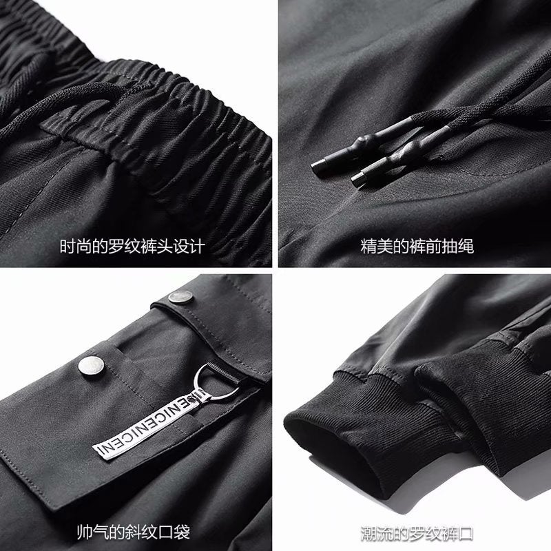 Mens Casual Cargo Pants Slim Summer Lightweight Black - Image 5