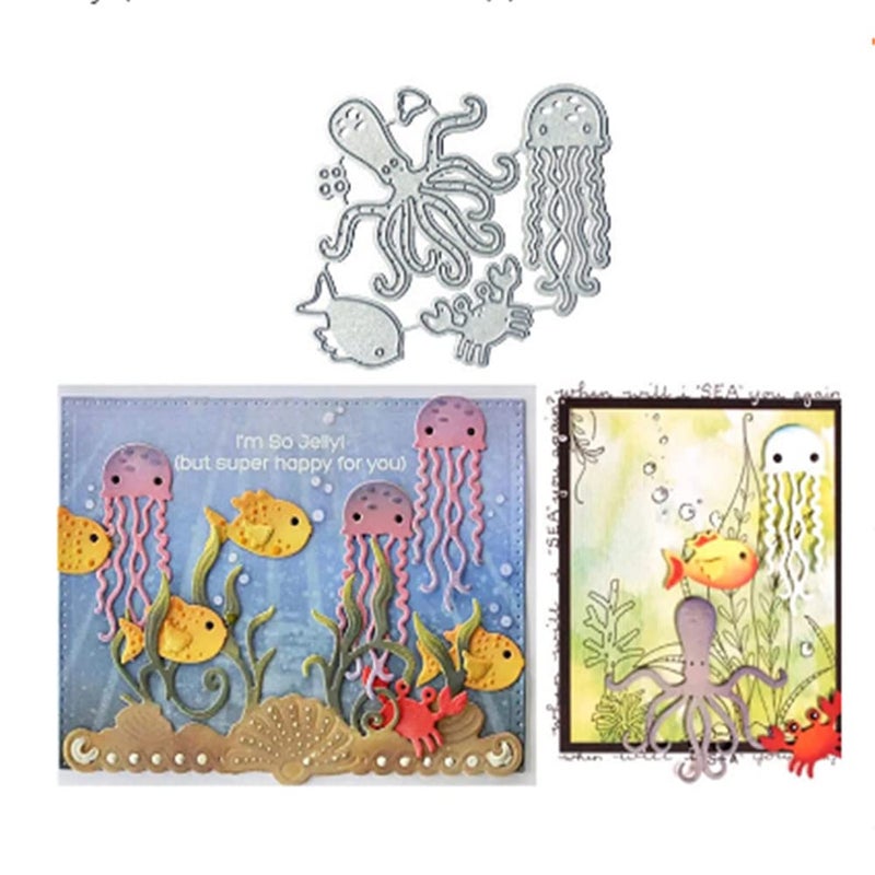 Sea Animal Cutting Dies Jellyfish Octopus Crab Fish Metal Die Cuts Stencils for DIY Embossing Card Making Decorative Paper Dies Scrapbooking