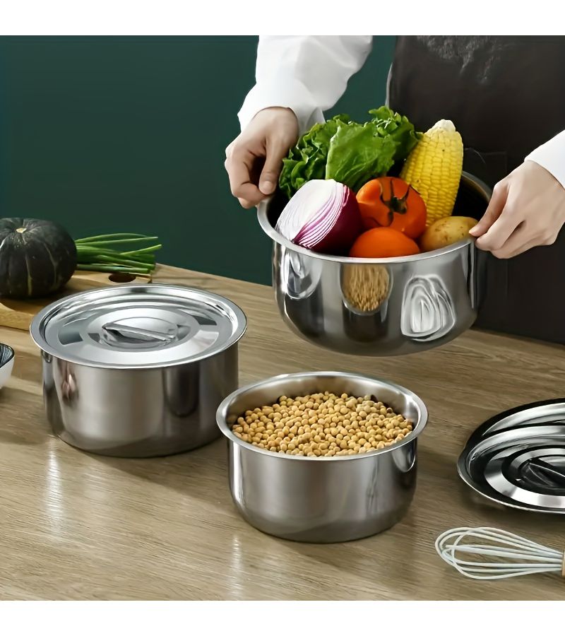 6 Piece Stainless Steel Cookware Set 3 Soup Pots And 3 Pot Lids Non Stick Scratch Resistant Multi Purpose Saucepan Enhanced Capacity Design Compatible With All Stovetops Dishwasher Safe - Image 5