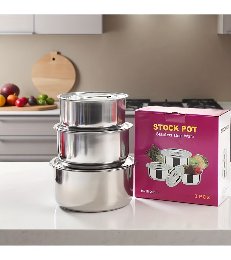 6 Piece Stainless Steel Cookware Set 3 Soup Pots And 3 Pot Lids Non Stick Scratch Resistant Multi Purpose Saucepan Enhanced Capacity Design Compatible With All Stovetops Dishwasher Safe - Image 2