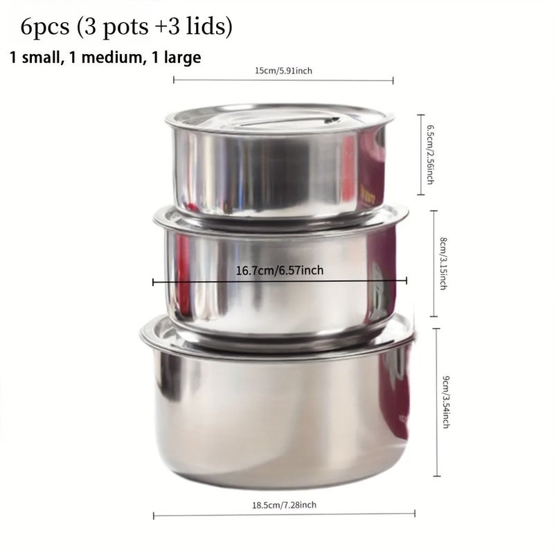 6 Piece Stainless Steel Cookware Set 3 Soup Pots And 3 Pot Lids Non Stick Scratch Resistant Multi Purpose Saucepan Enhanced Capacity Design Compatible With All Stovetops Dishwasher Safe - Image 3