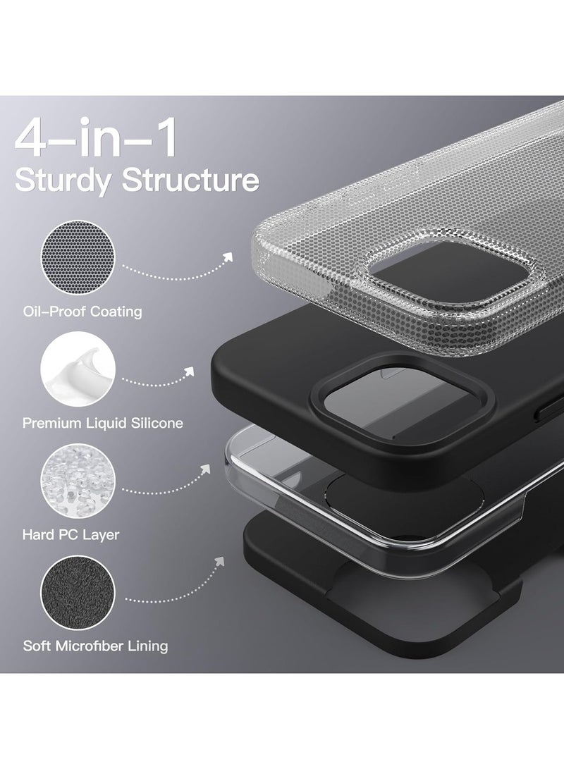 أكاليكس جراب سيليكون متوافق مع iPhone 13 Pro Max، جراب هاتف سيليكون سائل رفيع مع بطانة TPU ناعمة مقاومة للصدمات من 3 طبقات (أسود) - Image 3