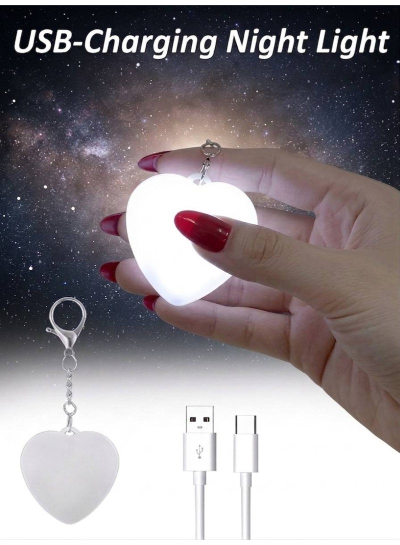 LED Heart Keychain, Tap to Light Car Key Accessory & Bag Charm - White - Image 4