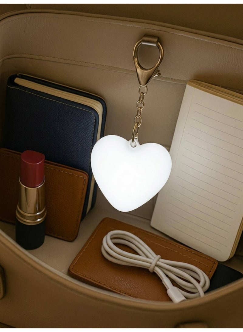 LED Heart Keychain, Tap to Light Car Key Accessory & Bag Charm - White - Image 5