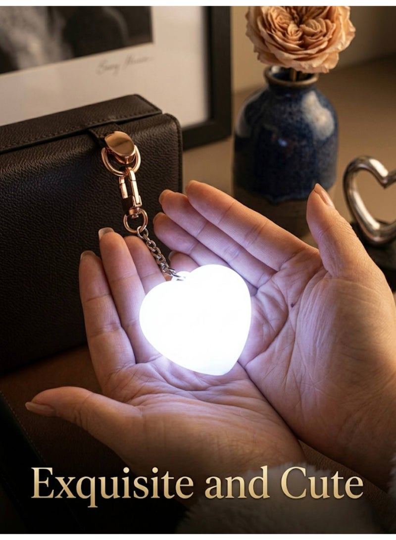 LED Heart Keychain, Tap to Light Car Key Accessory & Bag Charm - White - Image 3