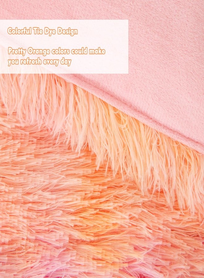 PERFEMET Fluffy Bedding Set Twin Size 3 Pieces Orange Pink Faux Fur Shaggy Comforter for Girls Teen Ultra Soft Cozy Velvet Fuzzy Furry Bed Set(Orange Pink, Twin) - Image 4