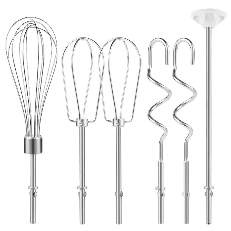 Hand Mixer Attachments Beater Dough Hooks and Whisk Blending Rod Stainless Steel Hand Mixer Accessories Compatible with Kitchenaid Hand Mixers KHM3 KHM5 KHM7 KHM9 6piece set