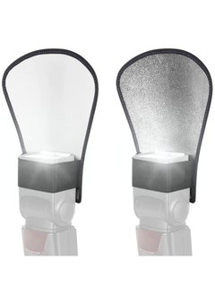 Flash Diffuser, 2 Pack with Elastic Band 2-side White/Silver Curved Flash Reflector SLR External Flash Baffle Soft Cover Suitable for All External Flashes