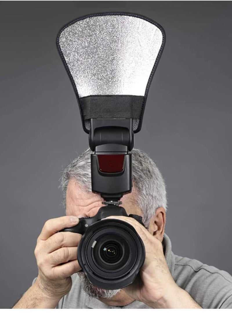 SYOSI - Flash Diffuser, 2 Pack with Elastic Band 2-side White/Silver Curved Flash Reflector SLR External Flash Baffle Soft Cover Suitable for All External Flashes - Image 1