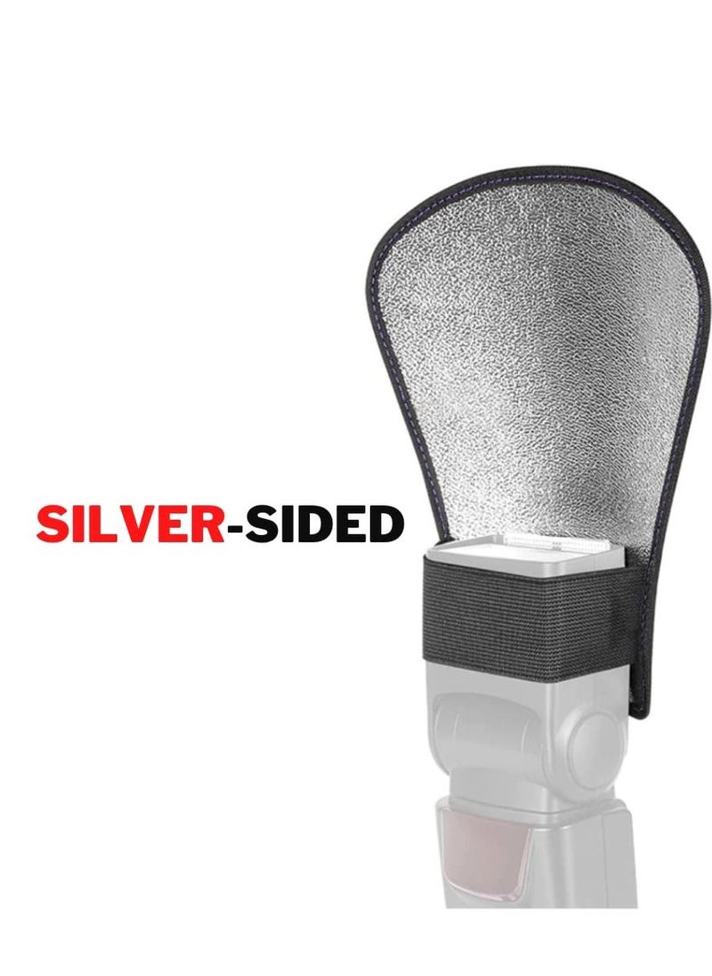 SYOSI - Flash Diffuser, 2 Pack with Elastic Band 2-side White/Silver Curved Flash Reflector SLR External Flash Baffle Soft Cover Suitable for All External Flashes - Image 1