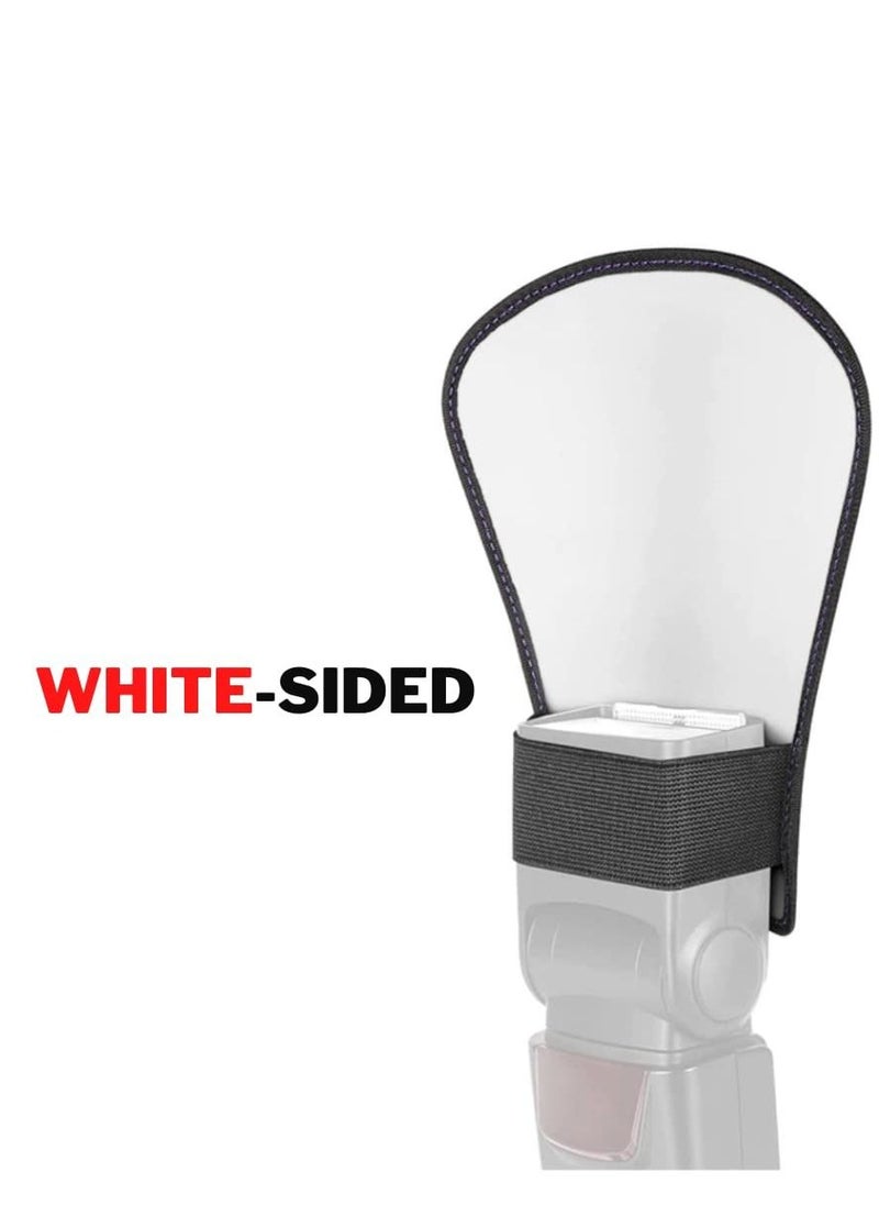 SYOSI - Flash Diffuser, 2 Pack with Elastic Band 2-side White/Silver Curved Flash Reflector SLR External Flash Baffle Soft Cover Suitable for All External Flashes - Image 1