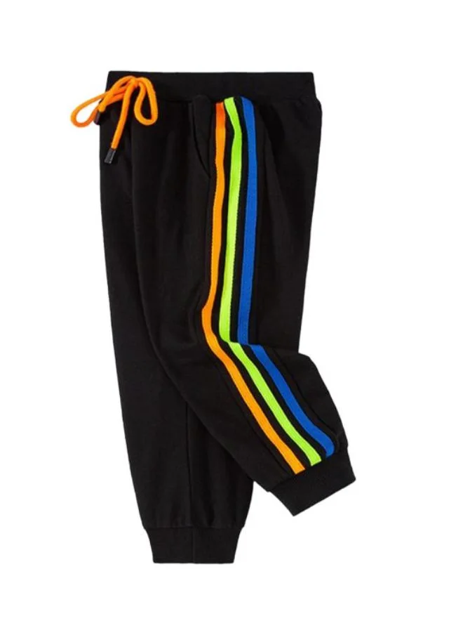 YUNIQEE Black Regular Fit Mid Rise Striped Trackpant