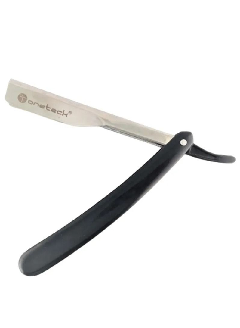 ماكينة حلاقة احترافية مستقيمة من ون تك مع شفرات قابلة للاستبدال - ماكينة حلاقة من فئة الحلاقة بمقبض أسود مريح، قطعة واحدة