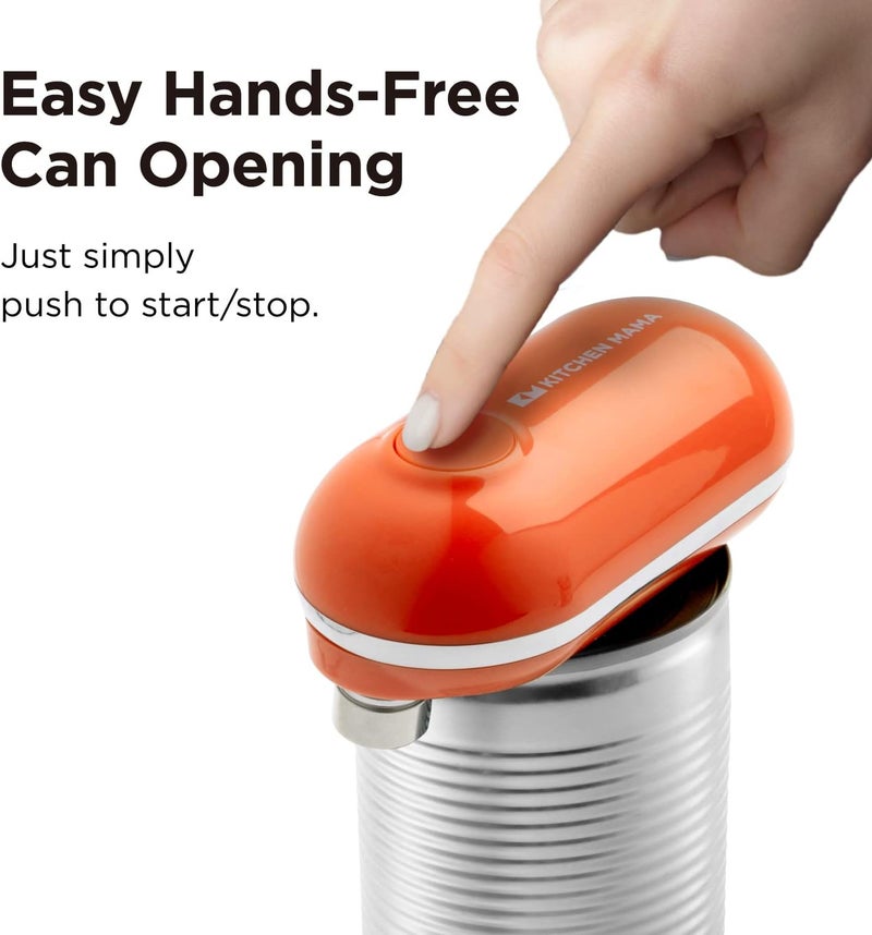 Kitchen Mama Mini Electric Can Opener Smooth Edge: Opens Can with One Press - Ultra-Compact, Hands-Free, Safe, Cordless, Seniors with Arthritis, Automatic, Battery Operated Appliances (Orange) - Image 2
