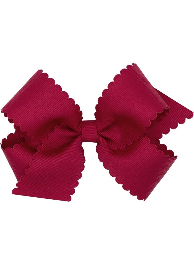 Wee Ones Girls' Classic Grosgrain Hair Bow with Scalloped Edges and Plain Wrap Center on a WeeStay Hair Clip, Mini, Cranberry - Image 1