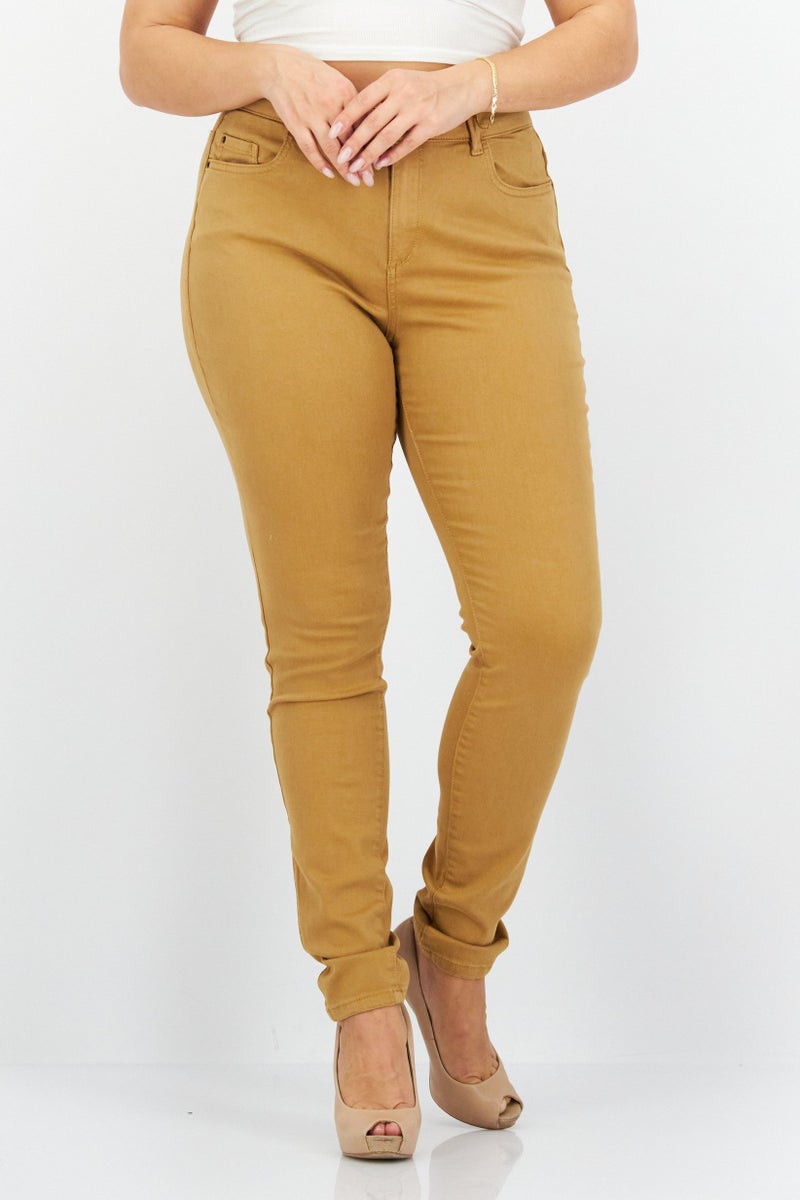 ESPRIT جينز نسائي مناسب ضيق سادة قابل للتمدد طول 34، تان - Image 1