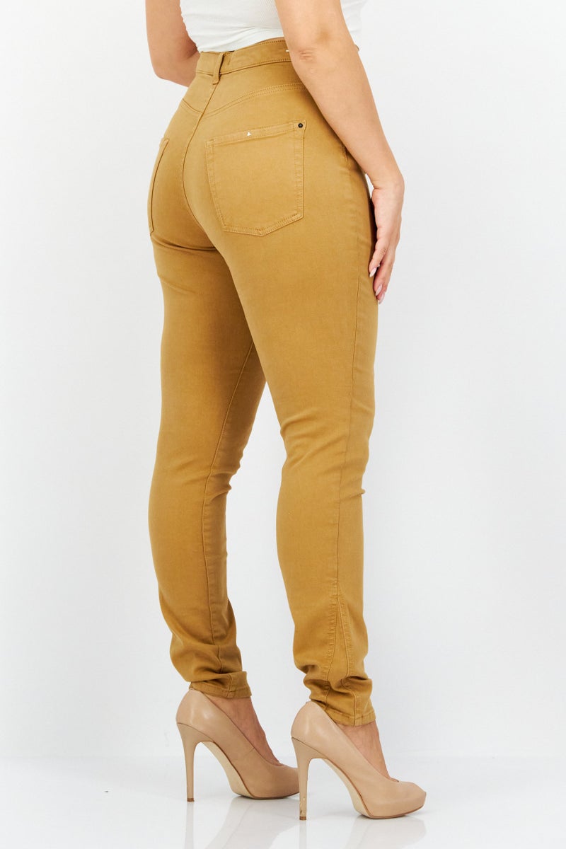 ESPRIT جينز نسائي مناسب ضيق سادة قابل للتمدد طول 34، تان - Image 3