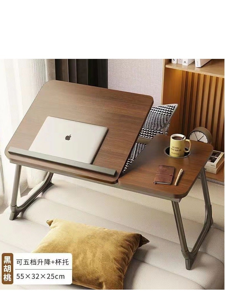 Generic Adjustable Height Laptop Desk - Foldable Bedside Table with Cup Holder, Large & Tall Version | High Quality Black Walnut Color | Reinforced Legs, Adjustable Angles, for Students and Home Use  - Image 1