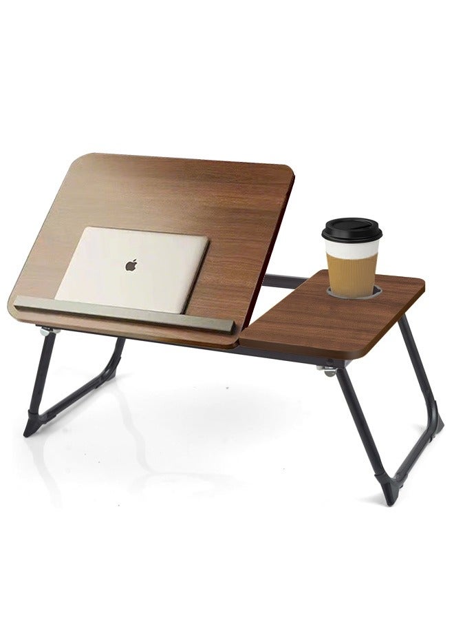 Generic Adjustable Height Laptop Desk - Foldable Bedside Table with Cup Holder, Large & Tall Version | High Quality Black Walnut Color | Reinforced Legs, Adjustable Angles, for Students and Home Use  - Image 2